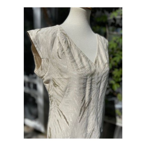 Vintage Lourdes Chavez Designer Shift Dress Ivory Gold Mother of Bride Cotton Sz - Picture 7 of 16